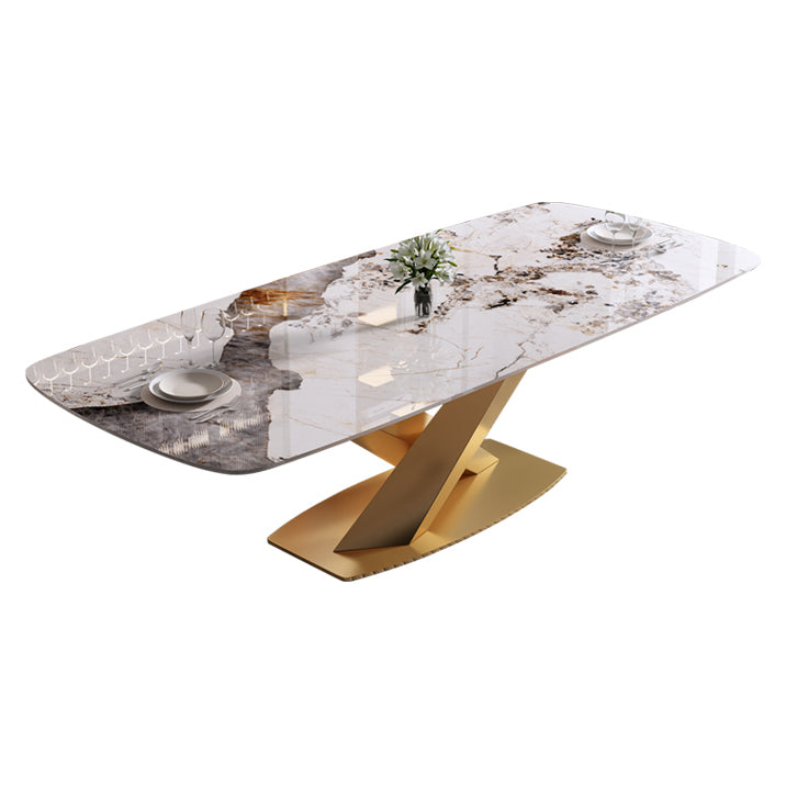 Mesa de comedor de lujo rectángulo Tono blanco Fijación de piedra sinterizada