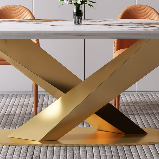 Mesa de comedor de lujo rectángulo Tono blanco Fijación de piedra sinterizada
