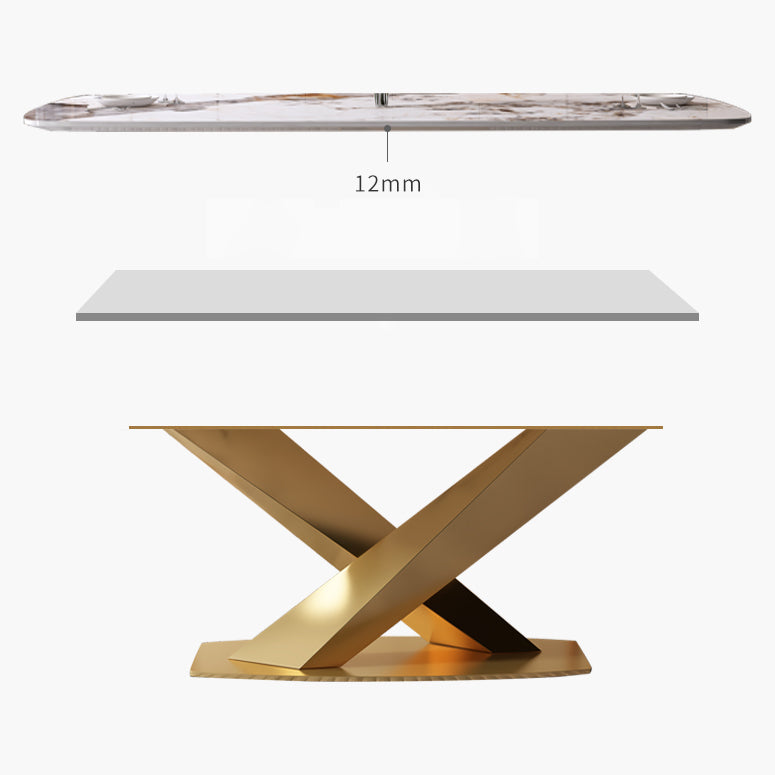 Mesa de comedor de lujo rectángulo Tono blanco Fijación de piedra sinterizada