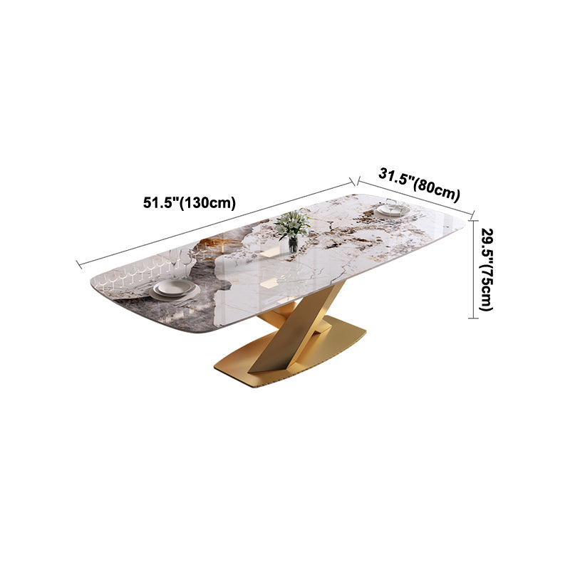 Mesa de comedor de lujo rectángulo Tono blanco Fijación de piedra sinterizada