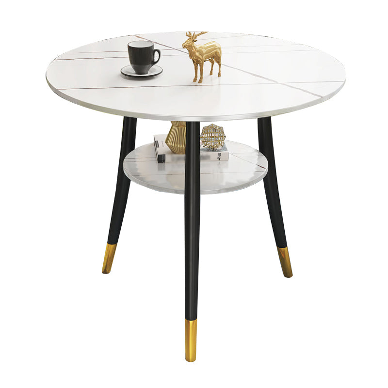 Traditional Luxury Round Dinner Table Sintered Stone Table with Black Frame