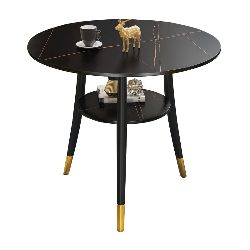 Traditional Luxury Round Dinner Table Sintered Stone Table with Black Frame