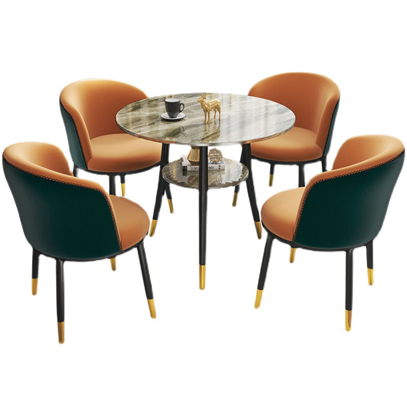 Traditional Luxury Round Dinner Table Sintered Stone Table with Black Frame