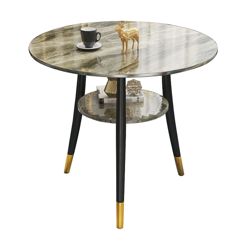 Traditional Luxury Round Dinner Table Sintered Stone Table with Black Frame