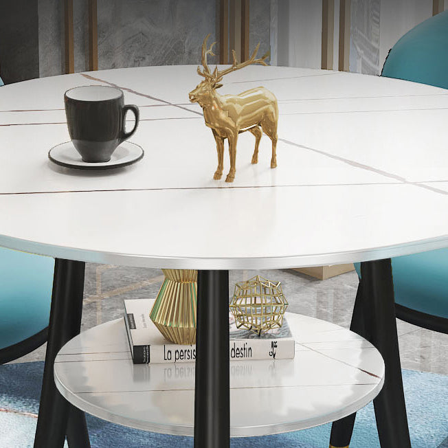 Traditional Luxury Round Dinner Table Sintered Stone Table with Black Frame