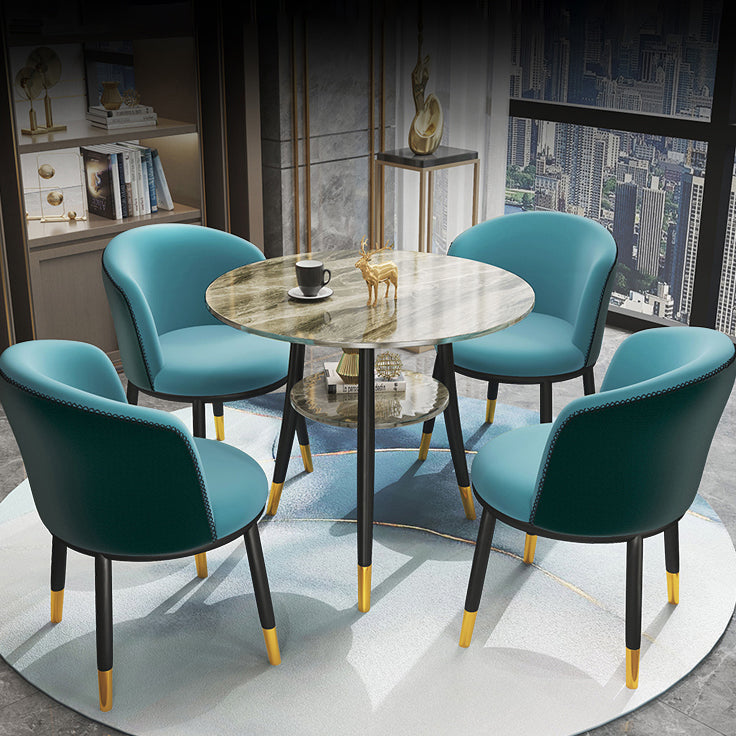 Traditional Luxury Round Dinner Table Sintered Stone Table with Black Frame