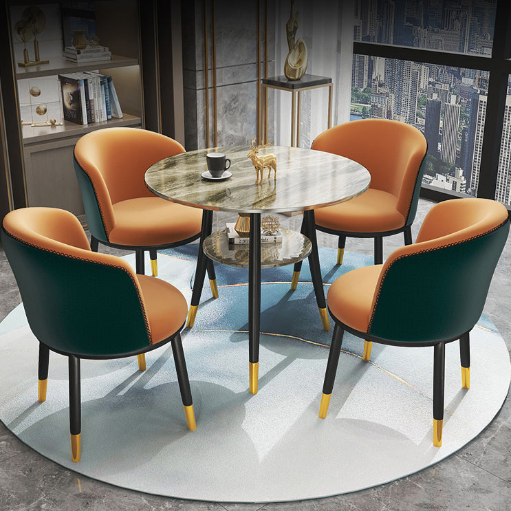 Traditional Luxury Round Dinner Table Sintered Stone Table with Black Frame
