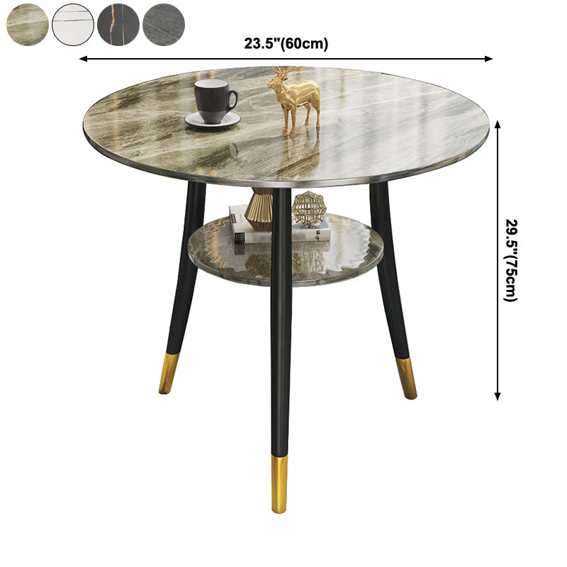 Traditional Luxury Round Dinner Table Sintered Stone Table with Black Frame