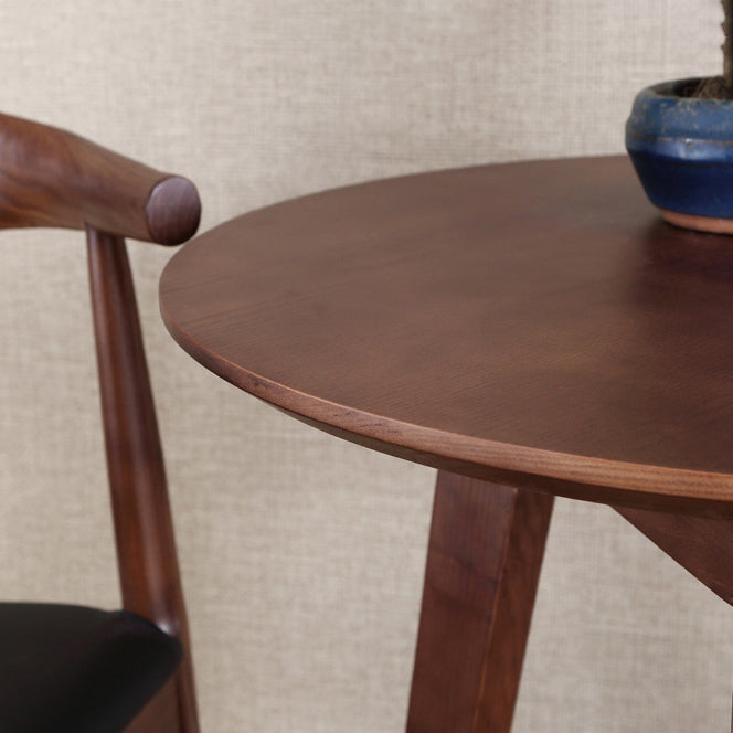 Round Casual Dining Table Wood Color Fixed Table with Ashwood Solid Wood