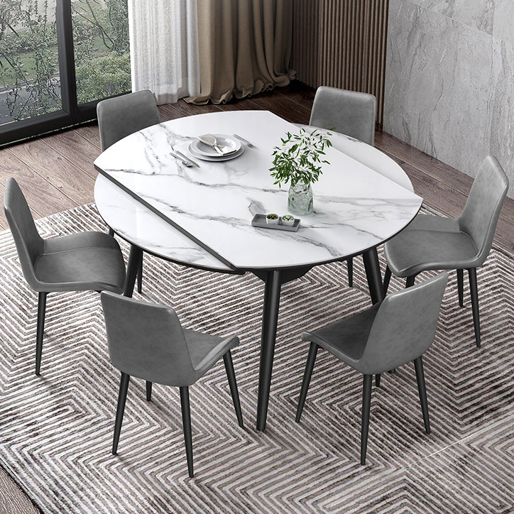 Round Extendable Stone Dining Site Table Contemporary 51.2'' Dinette Table