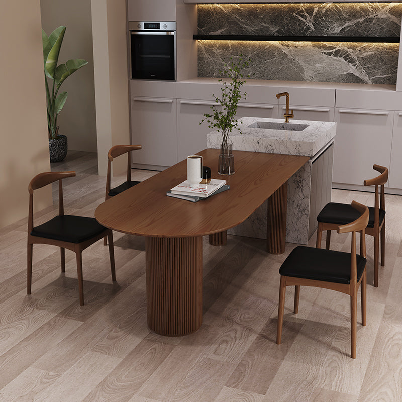 Free Form Pine Wood Dining Table in Nature/Walnut Modern Island Table with 3 Legs