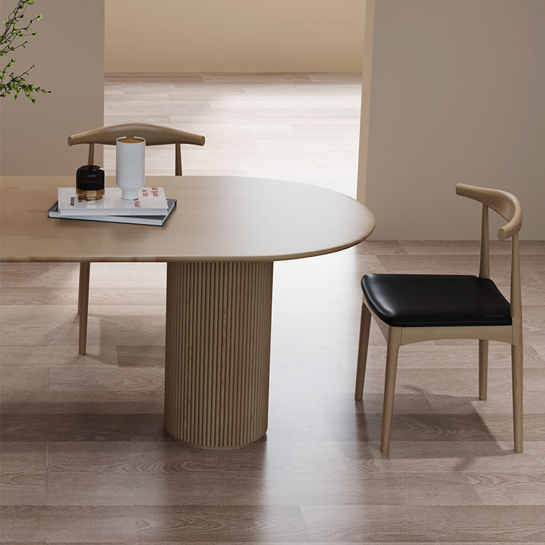 Free Form Pine Wood Dining Table in Nature/Walnut Modern Island Table with 3 Legs