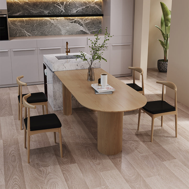 Free Form Pine Wood Dining Table in Nature/Walnut Modern Island Table with 3 Legs