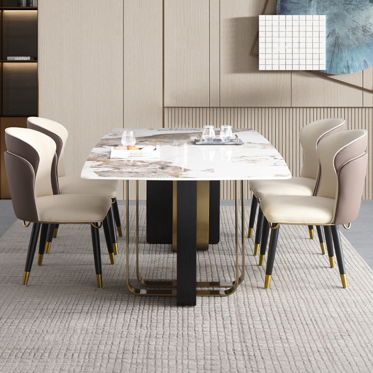Luxury Sintered Stone Top Dining Table Rectangle Table with Double Pedestal in Black and Gold