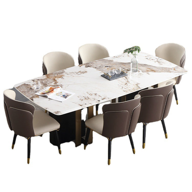 Luxury Sintered Stone Top Dining Table Rectangle Table with Double Pedestal in Black and Gold