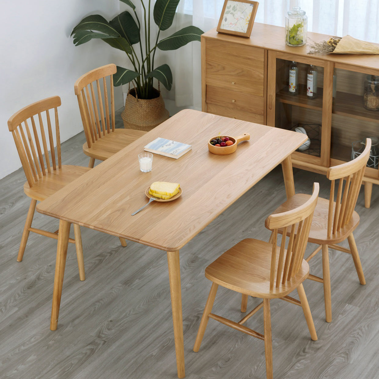 Rectangle Oak Wood Dining Table in Nature Modern Kitchen Table with 4 Legs