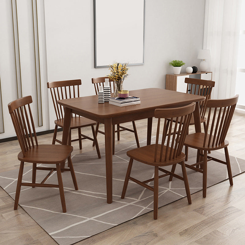 Mesa de comedor rectangular de madera, mesa moderna de madera de caucho en color natural/nogal con 4 patas