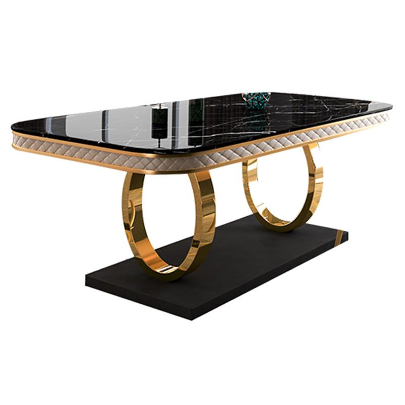 Traditional Luxury Rectangle Dining Table Sintered Stone Table with Gold Trestle Base