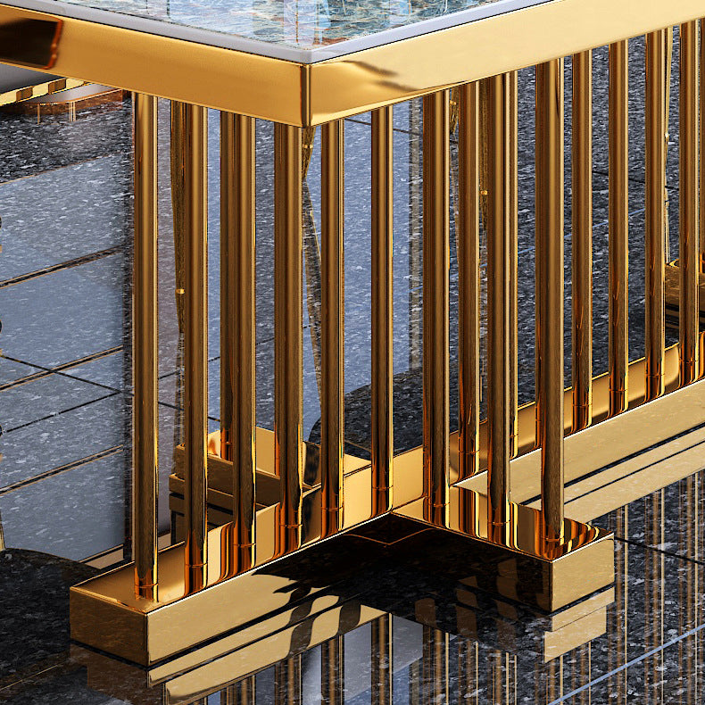 Luxe gesinterde stenen bovenste eettafel in blauwe rechthoektafel met gouden metalen voetstuk