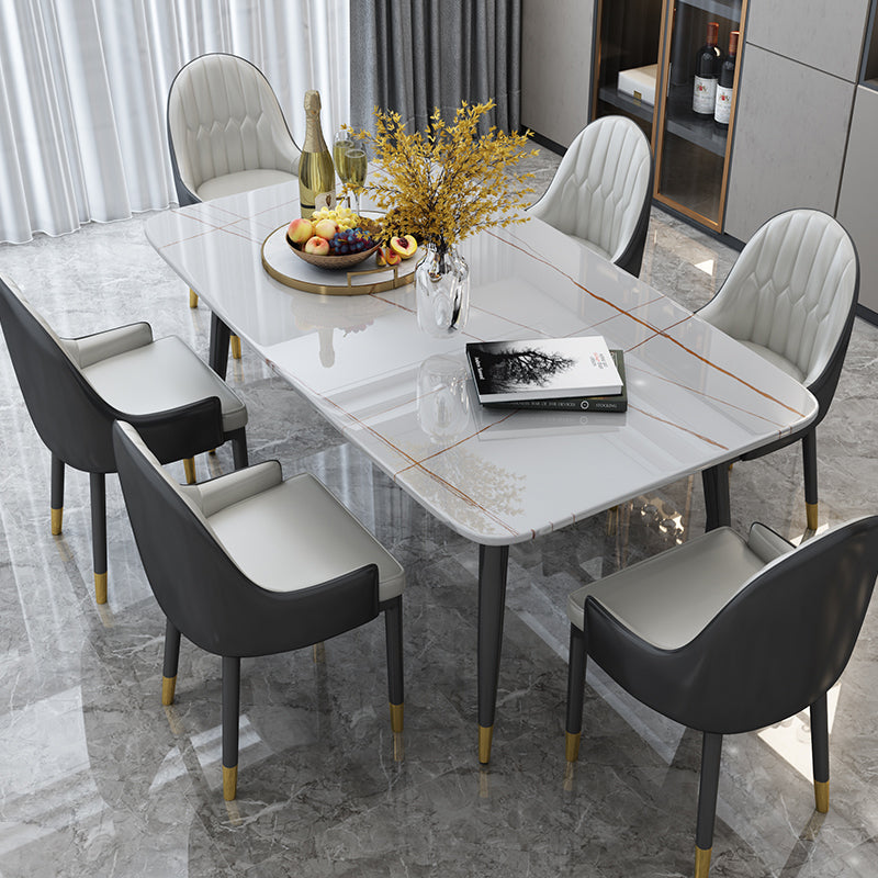 Traditional Luxury Rectangle Dining Table Sintered Stone Table with 4 Black Legs for Dining Room