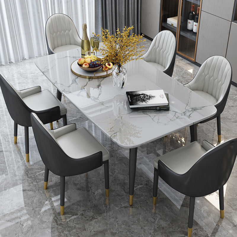 Traditional Luxury Rectangle Dining Table Sintered Stone Table with 4 Black Legs for Dining Room