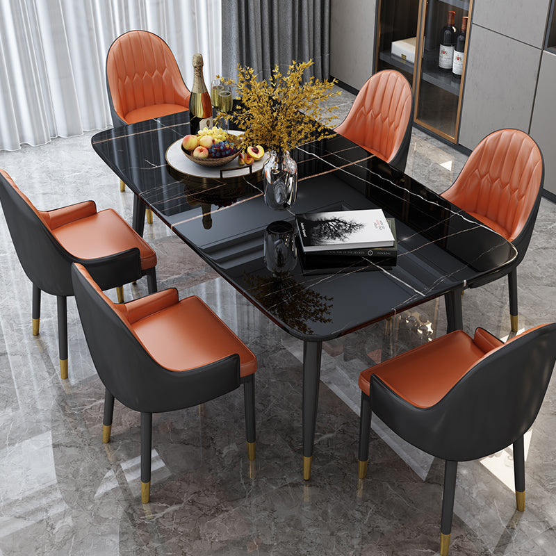 Traditional Luxury Rectangle Dining Table Sintered Stone Table with 4 Black Legs for Dining Room