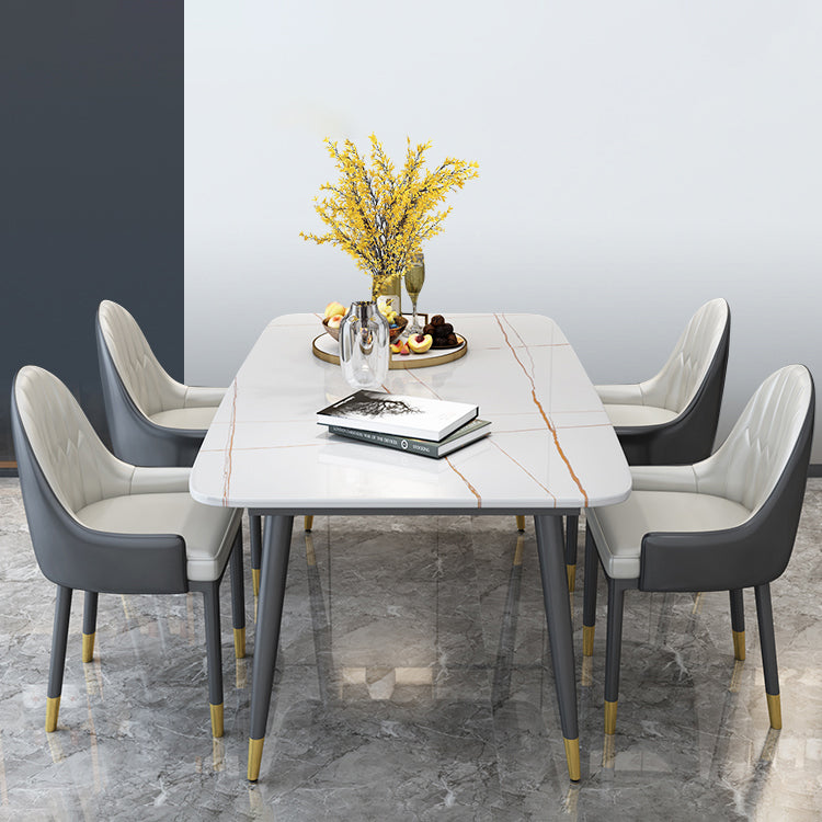 Traditional Luxury Rectangle Dining Table Sintered Stone Table with 4 Black Legs for Dining Room