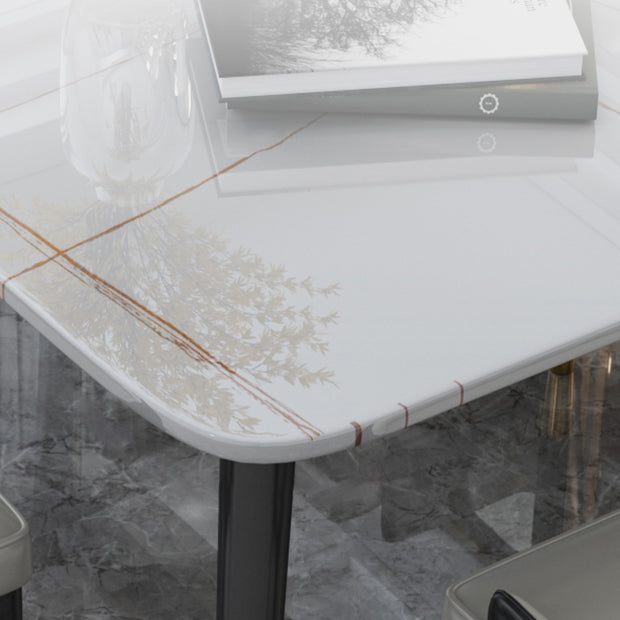 Traditional Luxury Rectangle Dining Table Sintered Stone Table with 4 Black Legs for Dining Room