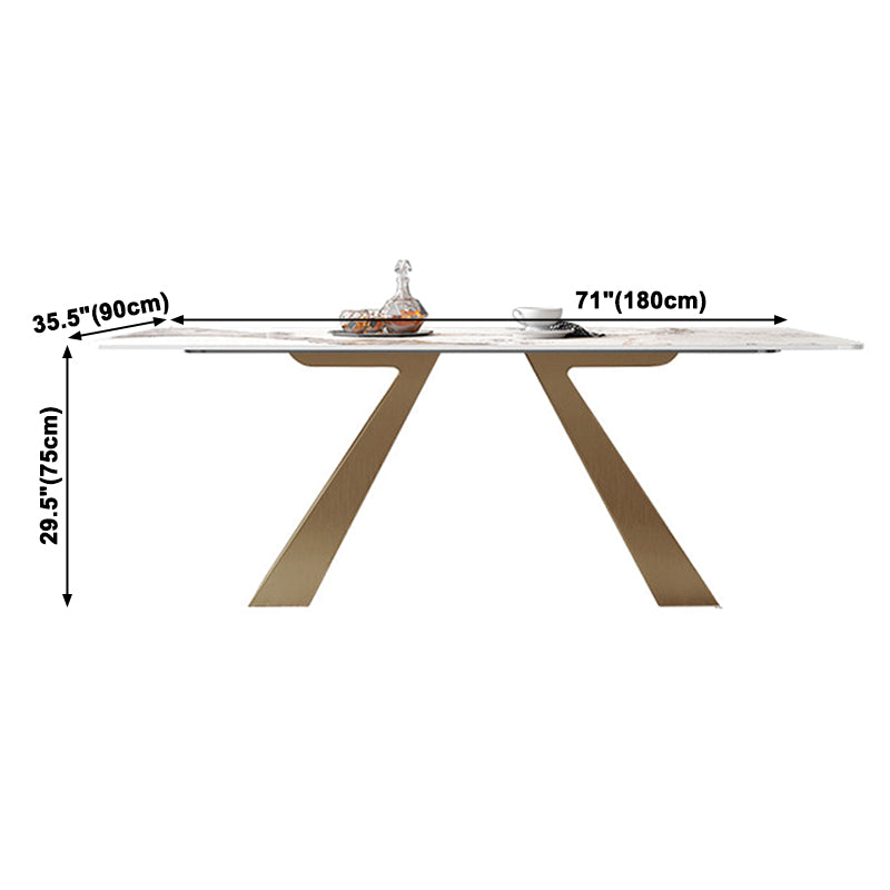 Mesa de comedor rectangular de lujo tradicional mesa sinterizada con pedestal doble dorado