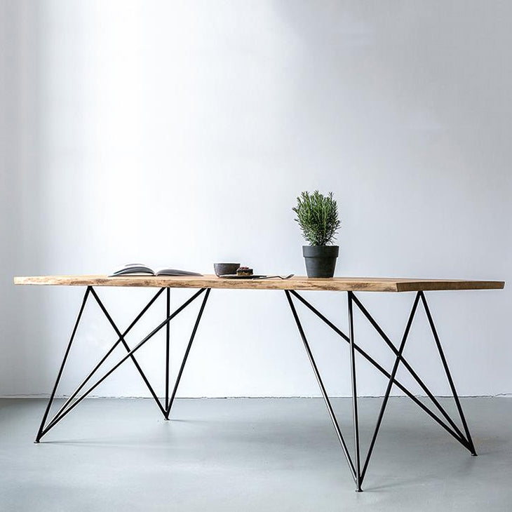 Mesa de comedor rectangular de lujo tradicional, mesa de madera maciza con 4 patas de metal