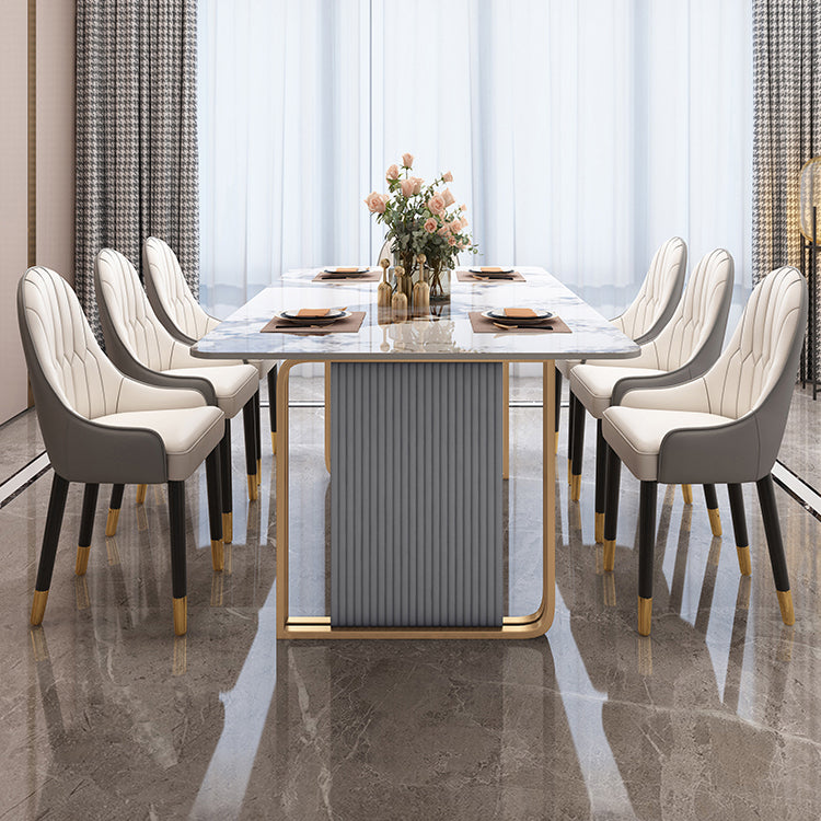 Sintered Stone Top Dining Table in White Modern Kitchen Table with Double Pedestal