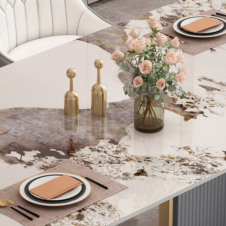 Sintered Stone Top Dining Table in White Modern Kitchen Table with Double Pedestal