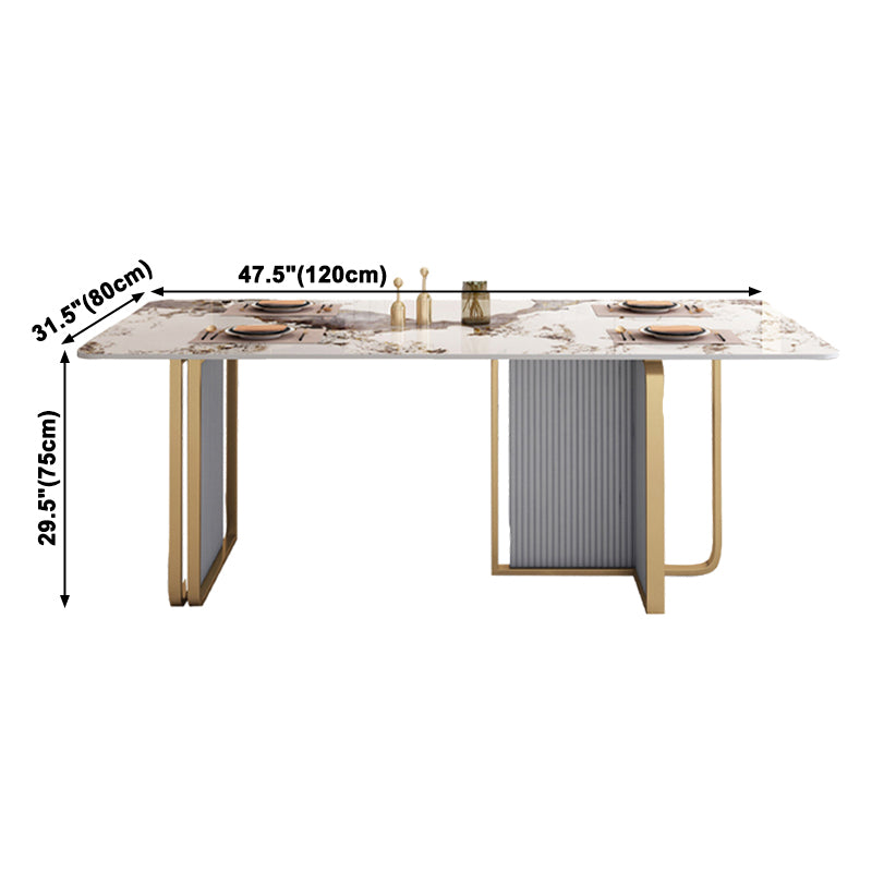 Sintered Stone Top Dining Table in White Modern Kitchen Table with Double Pedestal