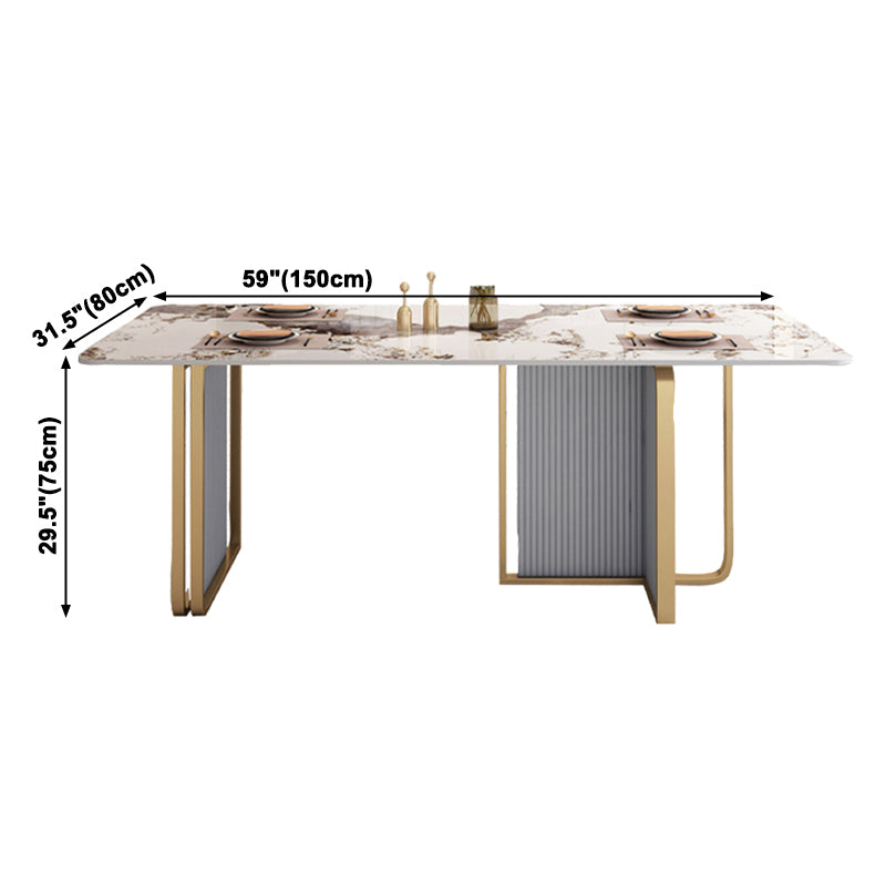 Sintered Stone Top Dining Table in White Modern Kitchen Table with Double Pedestal