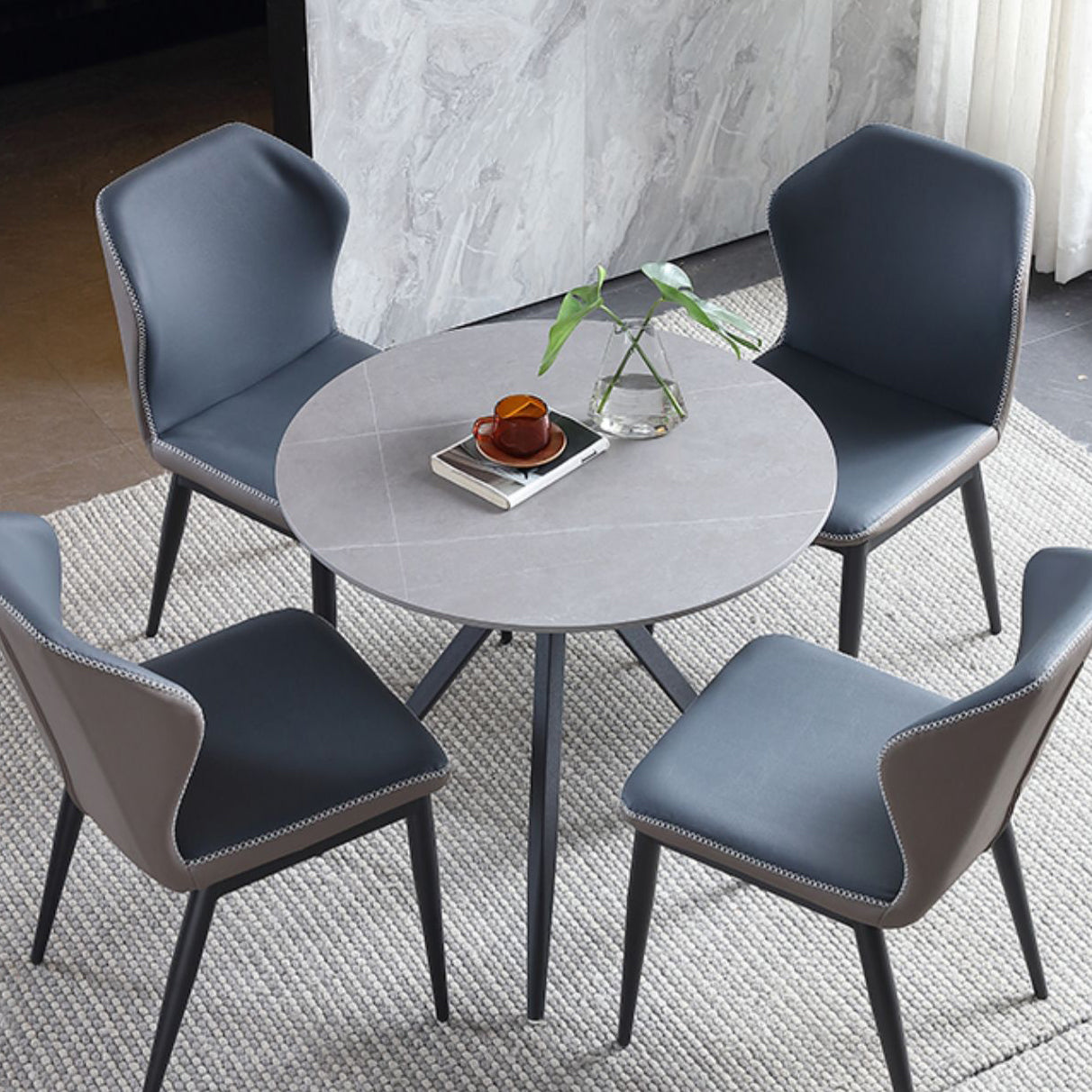 Modern Style Round Dining Table Sintered Stone Table with Metal Base for Home Use