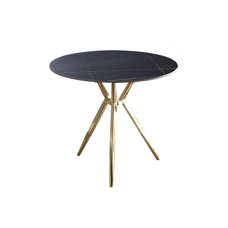 Modern Style Round Dining Table Sintered Stone Table with Metal Base for Home Use