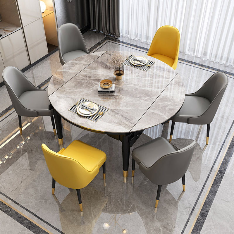 Traditionele luxe ronde eettafel, stenen eetkamer met druppelblad, meubelen