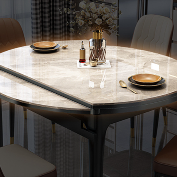 Traditionele luxe ronde eettafel, stenen eetkamer met druppelblad, meubelen