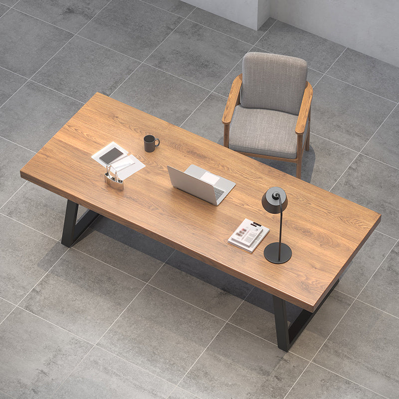 Mesa de comedor industrial rectangular, mesa fija de color madera con madera maciza de pino