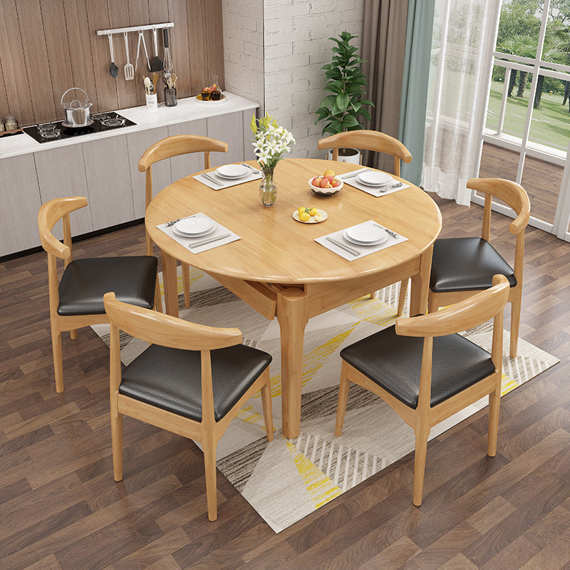 Moderne eettafel van rubberhout, ronde tafel met 4 poten voor eetkamer
