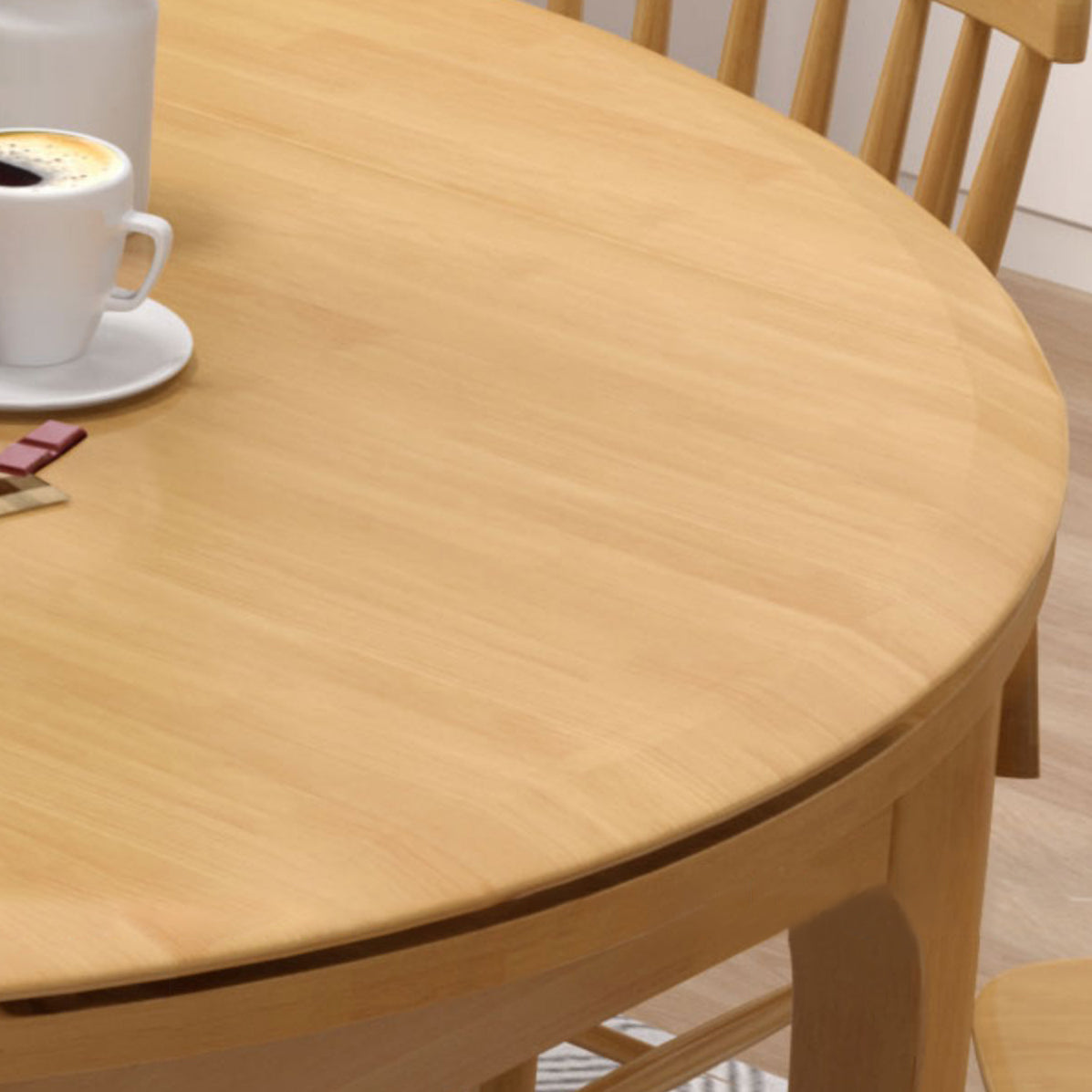 Moderne eettafel van rubberhout, ronde tafel met 4 poten voor eetkamer