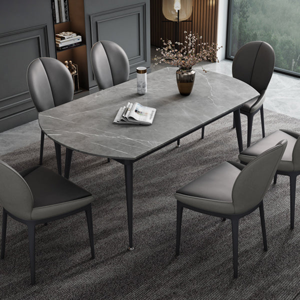 Modern Style Gray Dining Table Sintered Stone Table with 4 Legs for Kitchen