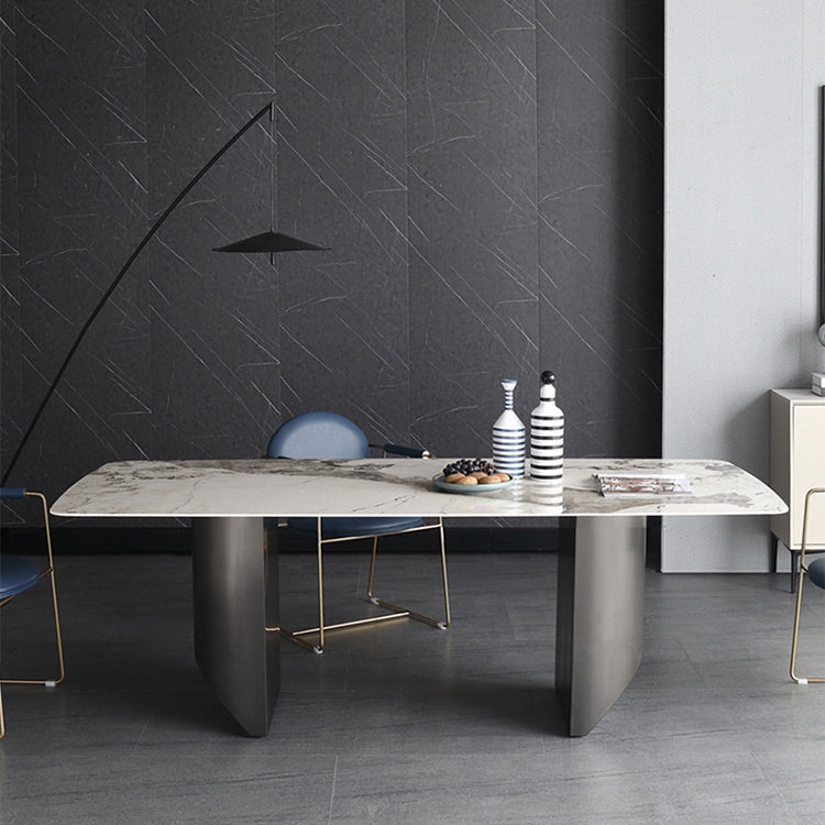 Metal Traditional Luxury Rectangle Table Sintered Stone Indoor Table for Dining Room