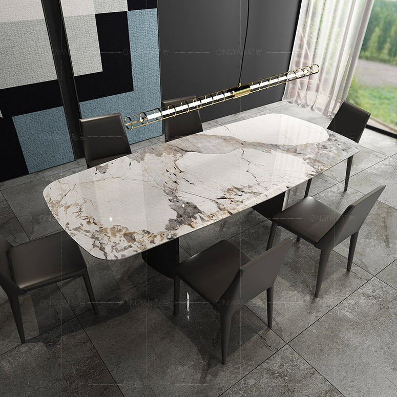 Metal Traditional Luxury Rectangle Table Sintered Stone Indoor Table for Dining Room