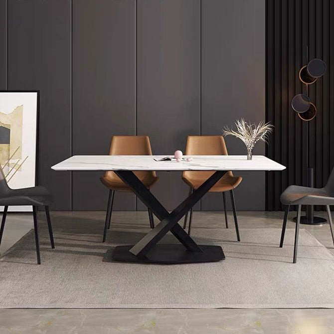 Eenvoudige keuken rechthoekige vorm eettafel gesinterde stenen eettafel met voetstukbasis