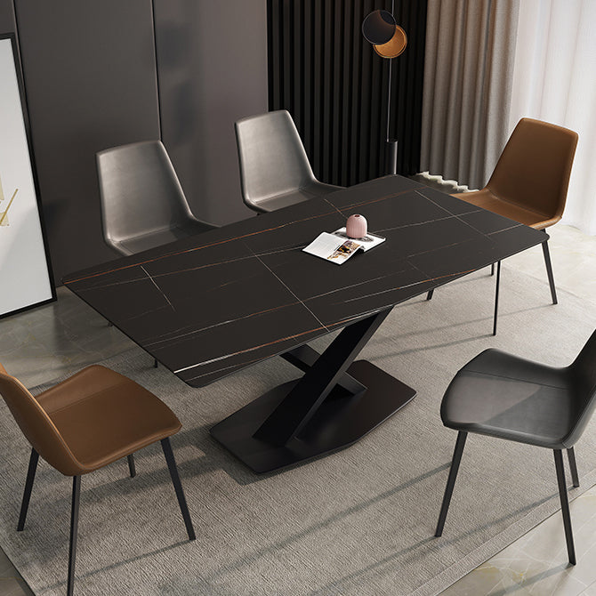 Eenvoudige keuken rechthoekige vorm eettafel gesinterde stenen eettafel met voetstukbasis