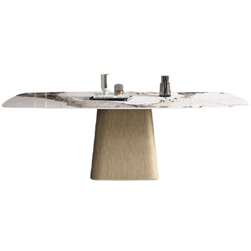 Metal Traditional Luxury Rectangle Dining Table Sintered Stone Indoor Table with Pedestal Base