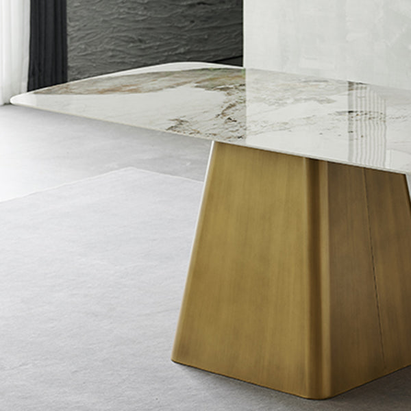 Metal Traditional Luxury Rectangle Dining Table Sintered Stone Indoor Table with Pedestal Base