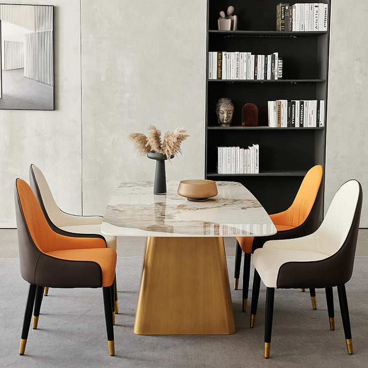 Metal Traditional Luxury Rectangle Dining Table Sintered Stone Indoor Table with Pedestal Base