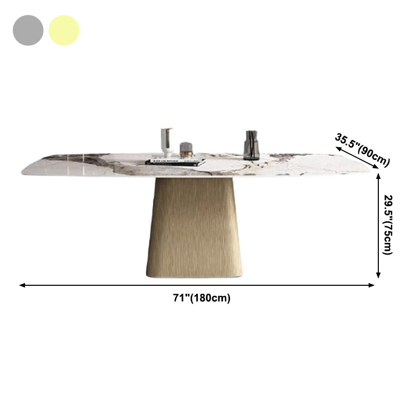 Metal Traditional Luxury Rectangle Dining Table Sintered Stone Indoor Table with Pedestal Base